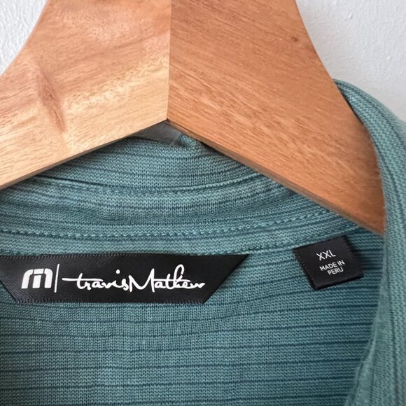 Travis Mathew Green Striped Short Sleeve Pima Golf Polo Shirt Men's Size XXL - Picture 5 of 9